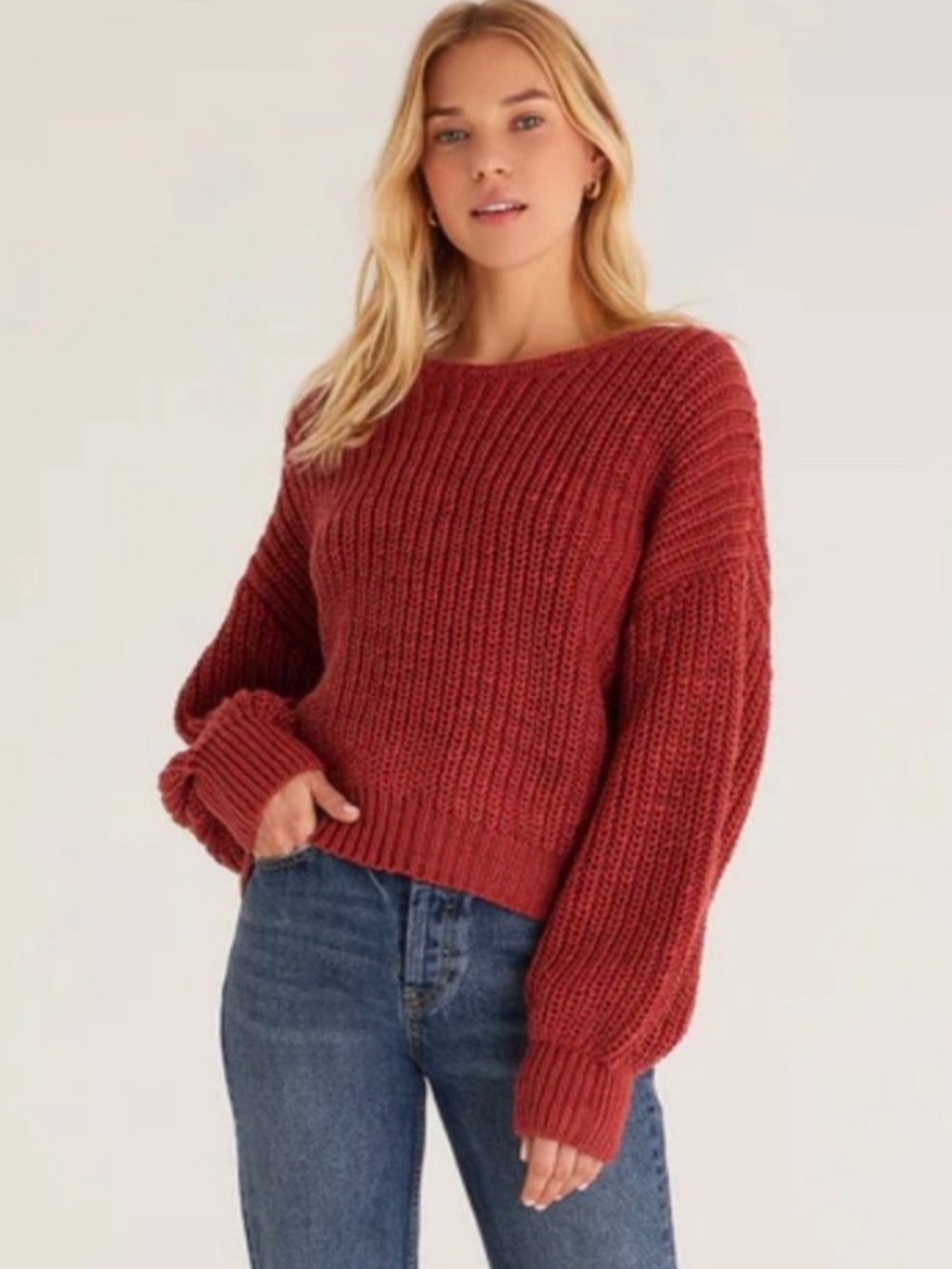 Z Supply NWT Lyndon Chunky Sweater Brick Red Relaxed Fit Pullover Crew Large L